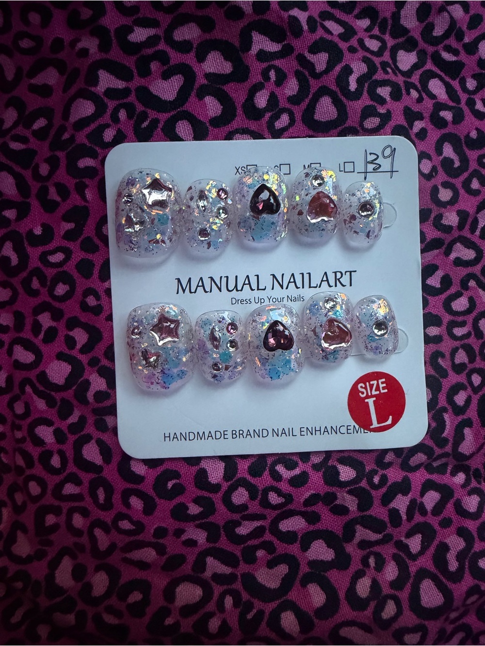 Clear Iridescent Heart & Star Press-On Nail Set - Size L